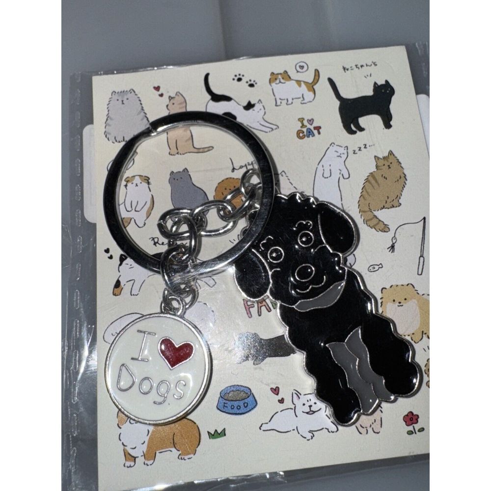 Black‎ Poodle Key Chain I Love Dogs Enamel print Dog Key Ring Bag Charm New